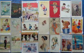 Postcards, a mixed collection of 60+ cards of children (illustrated), comic (mixed age), and a few
