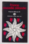Rugby Union programme, France v New Zealand 1973 (gd)