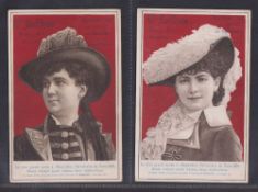 Cigarette cards, Belgium, Le Globe, Beauties, 'XL' size, two cards, red backgrounds, 145mm x 95mm (