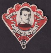 Trade card, Baines, Play Up Football Cards, fan shaped card, 'Play Up Meltham Mills' with player