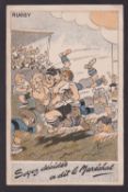 Rugby postcard, World War II French propaganda comic Rugby-themed postcard (sl crease & with