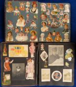 Scrap Albums, 2 albums to comprise 1 WW1 to 1920s containing postcards (Donald McGill, Mabel Lucie