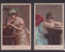 Cigarette cards, Belgium, Le Globe, Beauties, 'XL' size, two cards, 'Henri Kiss, Bruxelles' to