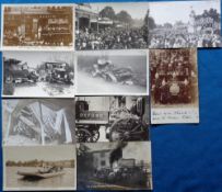 Postcards, Oxfordshire, 10 cards inc. RPs of motor car accident at Crown Hotel Chipping Norton,