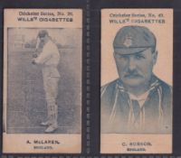 Cigarette cards, Wills (Australia), Cricketers Series (Grey scroll back, no frame), two cards, no 30