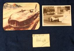 Speed autographs, three signed pieces, Malcolm Campbell on clipped piece 'With my best wishes