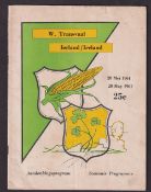 Rugby Union programme, Western Transvaal v Ireland 20 May 1961 Tour Match programme (sl foxing and