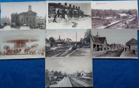 Postcards, Oxfordshire, 7 cards, with 4 printed station interiors at Chipping Norton, Bicester,