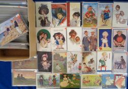 Postcards, a mixed age collection of over 350 cards, with comic (Bairnsfather (6), Bamber,