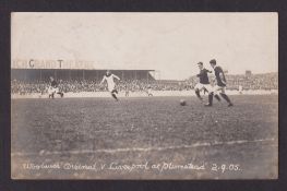 Football postcard, Woolwich Arsenal v Liverpool at Plumstead, 2 Sep 1905, photographic card