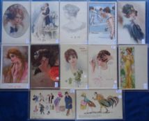 Postcards, Glamour, a mostly Art Deco mix of 12 glamorous ladies, inc. head and shoulder studies
