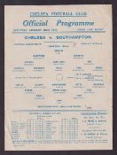 Football programme, Chelsea v Southampton, 23 January 1943, Football League South, single sheet (
