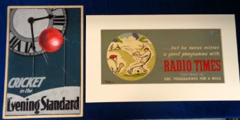 Cricket, two, 1960's/70's, advertising items, original artwork on board advertising 'Cricket in