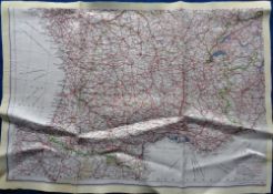 Militaria, WW2 RAF 'silk' escape map of Vichy France, sheet D, single sided, probably produced by