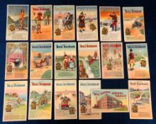 Tobacco advertising postcards, USA, Blackwell's, a collection of 18 artist drawn 'Bull Durham'