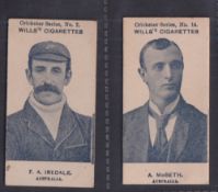 Cigarette cards, Wills (Australia), Cricketers Series (Grey scroll back, no frame), two cards, no