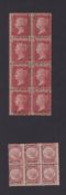 Stamps, GB QV mint block of 8 1d red stars, GF-JG and a mint block of 6 1/2d bantams plate 12 PT-RU.