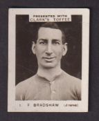 Trade card, Clark's Toffee, Footballers, type card, no 1 F Bradshaw (Arsenal) (gd) (1)