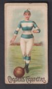Cigarette card, Ogden's, Cricket & Football Women (Cox back, brown), lady footballer in blue & white