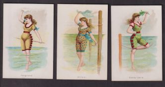 Cigarette cards, USA, Kimball, Beautiful Bathers, 'X' size, three cards, Coney Island, Dinard &
