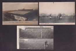Football postcards, 3 match action photographs, one showing a view from distance from the