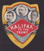 Trade card, W.N. Sharpe, Play Up Football Cards, shield shaped type card, 'Halifax to the Front'