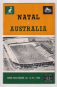 Rugby Union programme, Natal v Australia 12 Jul 1969 played at Kings Park Durban (gd)