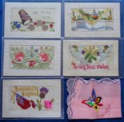 Postcards, Silks, a selection of 5 patriotic/greetings embroidered silks, inc. a scarce card showing