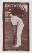 Cigarette card, Murray's, Cricketers (Series H, Brown front), type card, J. Iremonger, Notts C.C. (