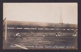 Football postcard, Arsenal v Manchester Utd, Cup Tie at Manchester 10 Mar 1906, photographic card