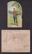 Rugby memorabilia, two early 20th Century Au Bon Marche advertising cards depicting Rugby scenes,