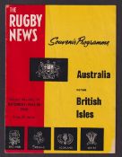 Rugby Union programme, Australia v British Lions 28 May 1966 First Test Tour programme (score