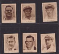 Cigarette cards, Australia Dudgeon & Arnell Australian Test Team, 6 cards nos. 1, 2, 7, 14, 12 & 16,