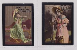 Cigarette cards, Muratti, Beautiful Women, 'M' size, two cards, ref. H284, pictures nos 16 & 63 (gd)