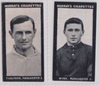 Cigarette card, Murray's, Footballers, two cards, T. Holford (Series H, slight toning, gd) & Wynn (