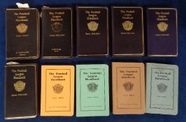 Football League Handbooks, a complete run of ten Football League Handbooks, various bindings from