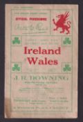 Rugby Union programme, Wales v Ireland 10 Mar 1928 played at Cardiff Arms Park (sl grubby and with
