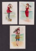 Cigarette cards, USA, Kimball, Beautiful Bathers, 'X' size, three cards, Boulogne, Long Beach &