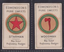 Trade cards, Edmondson, Boy Scout Proficiency Badges, 2 cards, 'Starman' & 'Woodman' (some sl