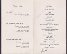 Rugby Union autographed dinner menu, New Zealand v Australia, 4 page dinner menu 22 Aug 1964