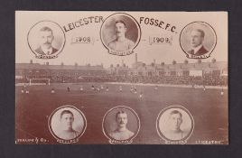 Football postcard, Leicester Fosse FC 1908/1909, a photographic card showing match action 1908/09