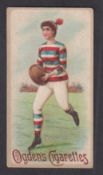 Cigarette card, Ogden's, Cricket & Football Women (Cox back, black), lady rugby player in red, white