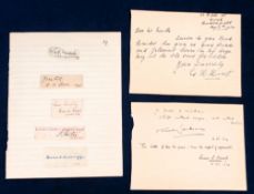 Cricket autographs, three items, George Hirst (Yorkshire & England) a small handwritten dated 11