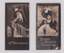 Cigarette cards, USA, Carlen's American Cigarettes, Actresses, two cards, Mrs Potter (gd) & Lottie