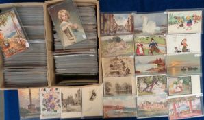 Postcards, a mixed subject selection of approx. 800 cards, with many illustrated scenic UK and