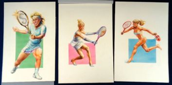 Tennis, original, comic style. artwork, Arantxa Sanchez, Gabriela Sabatini, Monica Seles, Steffi