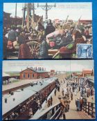 Postcards, China, Tientsin 1912, coloured cards, Chinese Fugitives, Settlement Railway Station