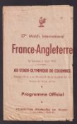 Rugby Union programme, France v England 5 Apr 1952 from the game played at Stad Colombes Paris (edge