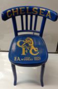 Football, Chelsea, classic bent wood chair painted in Chelsea blue, the seat painted in gold and