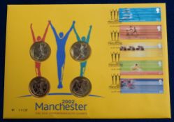 Stamps, GB QEII 2002 Manchester Commonwealth Games cover no 11136 with 4 £2 coins, excellent